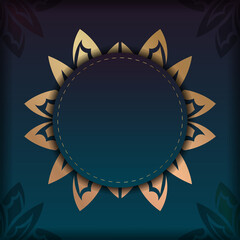 Background with gradient blue color with abstract gold pattern for design under logo or text