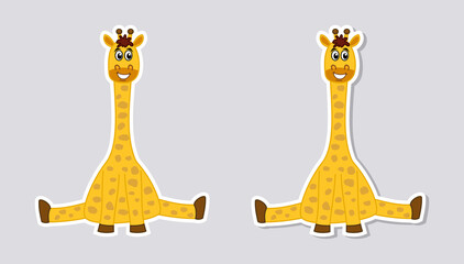 Beautiful and cute giraffe smiling and sitting for sticker on gray background 
