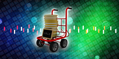 3d rendering Gold coins in trolley
