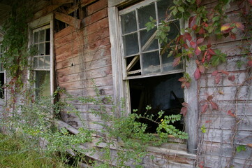 Busted window in abandoned building