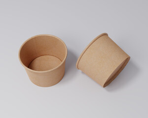빈 원형 음식 상자, 갈색 크라프트 식품 용기, 원형 패키지