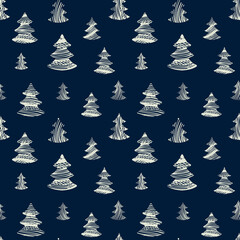 Seamless Pattern with Hand Drawn Christmas Trees. Vector Illustration.

