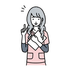 立って書類を手に持って何かひらめいた看護師の女性