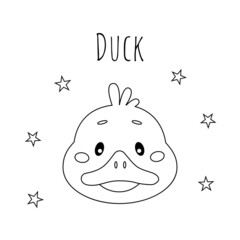 Cute vector outline duck. Cartoon isolated illustration for coloring book