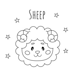 Cute vector outline sheep. Cartoon isolated illustration for coloring book