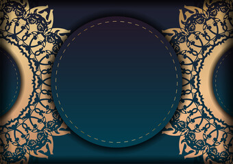 Flyer template with gradient blue color with luxurious gold pattern for your congratulations.