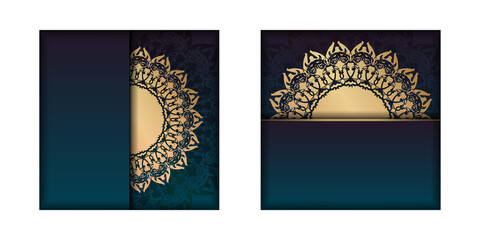 Flyer template with gradient blue color with luxurious gold ornaments for your congratulations.
