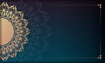 Blue gradient banner template with mandala gold ornament and place under your text