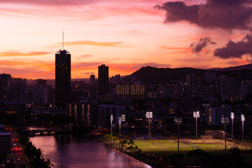 Beautiful sky at sunset in Waikiki, Honolulu, Oahu, Hawaii