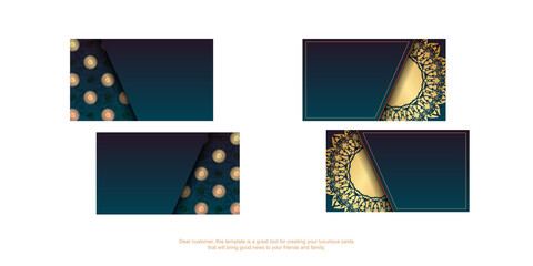 Visiting business card with gradient blue color with mandala gold pattern for your personality.