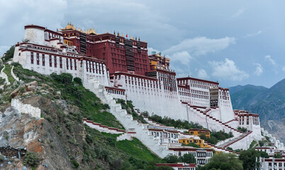 LHASA, TIBET - AUGUST 17, 2018: Magnificent Potala Palace in Lhasa, home of the Dalai Lama before...