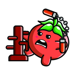 cute tomato as a fighter icon illustration vector graphic