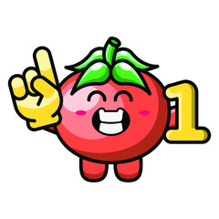 cute tomato being number one icon illustration vector graphic