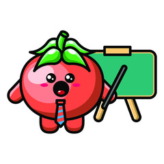 cute tomato doing a presentation icon illustration vector graphic