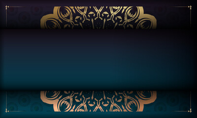 Blue gradient banner template with abstract gold pattern and logo space