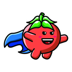 cute tomato superhero character icon illustration vector graphic