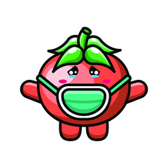 cute tomato wearing  a mask icon illustration vector graphic