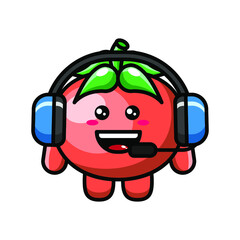 cute tomato wearing headphone icon illustration vector graphic
