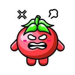 cute tomato with angry expression icon illustration vector graphic
