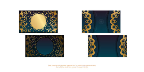 Visiting business card with gradient blue color with greek gold ornaments for your business.