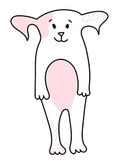 Stylized cute dog drawn in line, which waves its paw, isolated on a white background