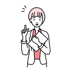 立って書類を手に持って何かひらめいたジャケットの女性