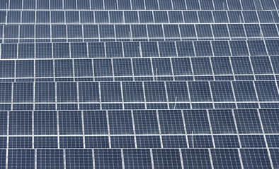 Photovoltaic panels field, solar power plant background