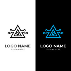 tech logo design template concept vector with flat black and blue color style