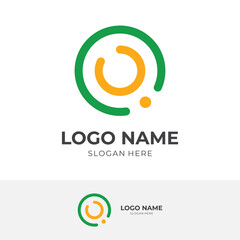 letter O logo design with line yellow and green color style