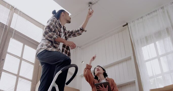 Team Asian contractor is provide maintenance services repairing install lamp in home. Consulting to check electrical system in the house. Working in harmony with professional teamwork