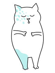 Stylized cute cat drawn in line, isolated on a white background