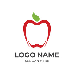 apple logo template with flat red and green color style