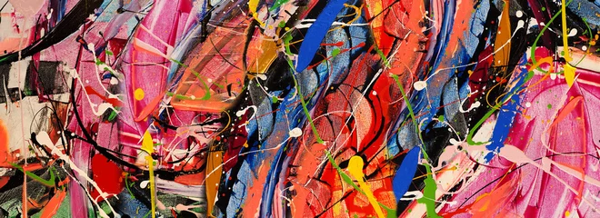 Fototapeten Hand drawn painting abstract art panorama background colors texture design illustration.. © v.stock