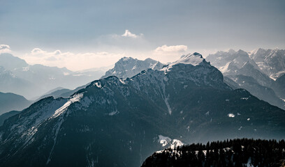 Panorama invernale dal monte Fertazza - Ristoro Belvedere - Val si Zoldo - Monte Civetta - Dolomiti - obrazy, fototapety, plakaty