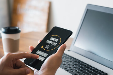 Shopping online, shopping through the applications online in an online store via the smartphone app.