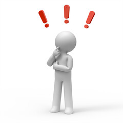 3d man with exclamation mark.