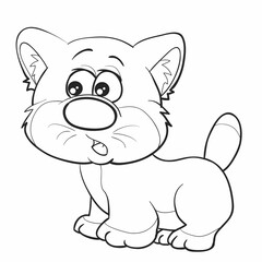 sketch, cute kitten character is standing and scared of something, coloring book, cartoon illustration, isolated object on white background, vector,