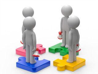 3d people with puzzle pieces.