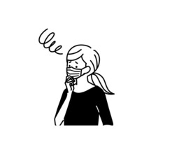 困っているマスクをつけた女性-黒