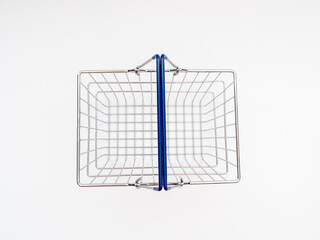 Empty Metal Shopping Basket on White Background