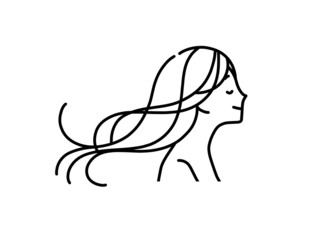 髪がなびいてる女性-黒