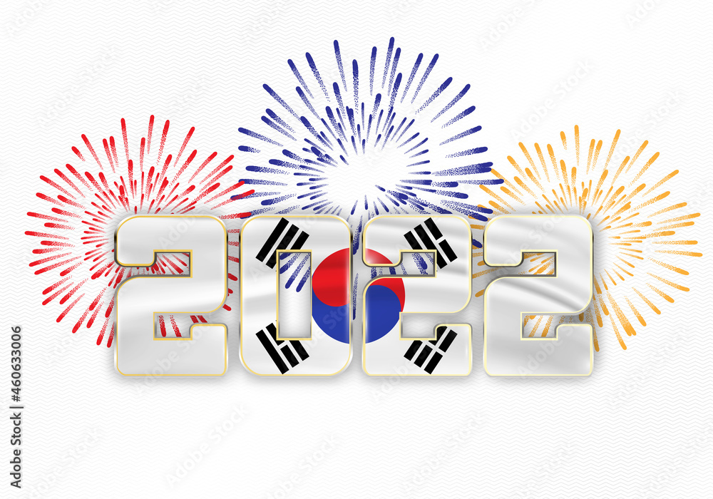 Sticker 2022 new year background with national flag of south korea and fireworks