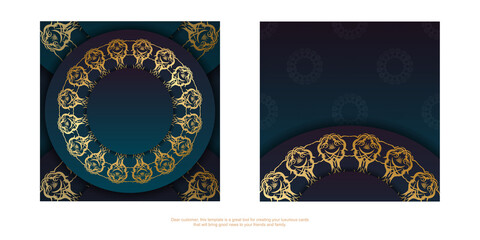 Greeting Brochure template with gradient blue color with greek gold pattern for your congratulations.