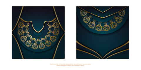 Gradient Blue Gradient Brochure Template with Greek Gold Pattern prepared for typography.