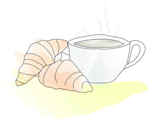 cup of coffee and croissant. vector illustration