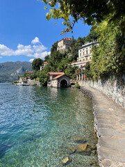 A walk along the shores of Lake Orta at Orta San Giulio (Italy).