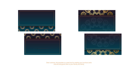 Business card template with gradient blue color with mandala gold pattern for your personality.