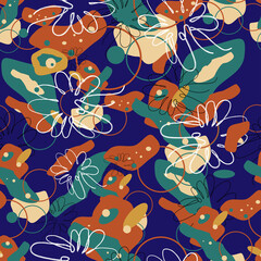 Creative drawing art seamless pattern with different shapes and textures.Design for textile factories, wallpaper, backdrop, postcard. Vector illustration.
