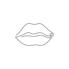 Women's lips drawn in the style of a single line. Lips single line drawing art. Minimalistic, abstract element of beauty. Isolated on a white background. Vector illustration.