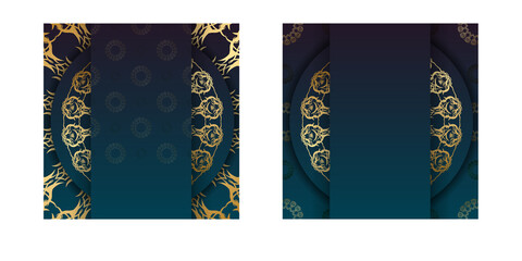 Template Congratulatory Brochure with a gradient of blue with greek gold ornaments for your design.